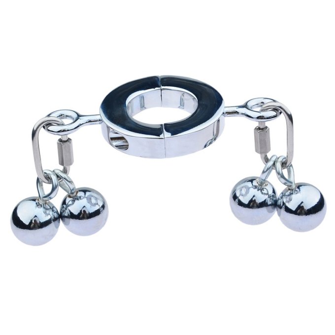 Ballstretcher en métal avec 4 Boules Big Testicle M 32mm - Hauteur 20mm - Poids 640g Argenté