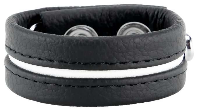 Cockring en cuir 3 Pressions Noir-Blanc