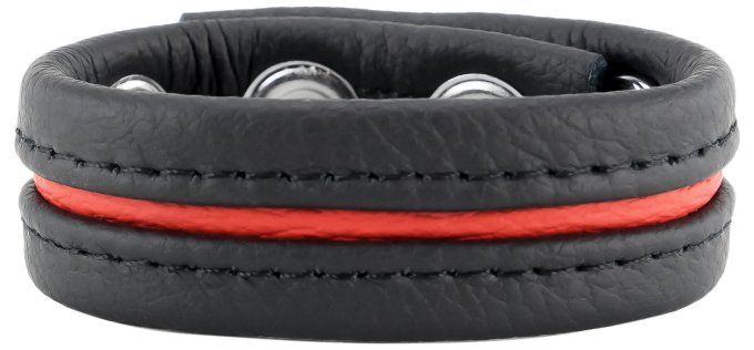 Cockring en cuir 3 Pressions Noir-Rouge