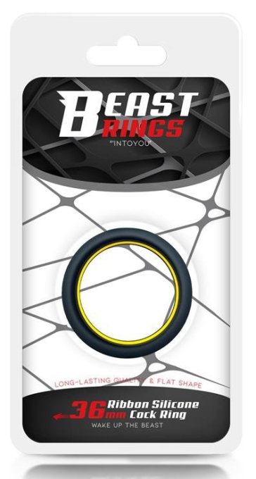 Cockring silicone Beast Ring 36mm Noir-Jaune