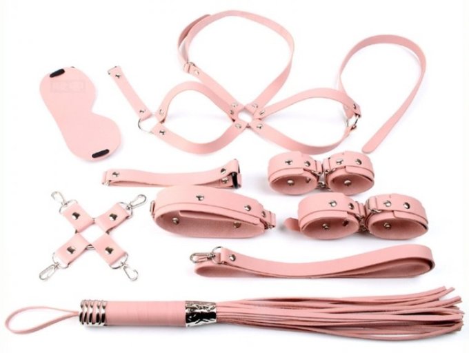 Coffret Bondage SM Obedience 10 Pièces Rose