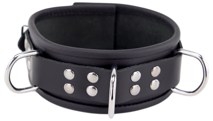 Collier en cuir 3 anneaux D Noir