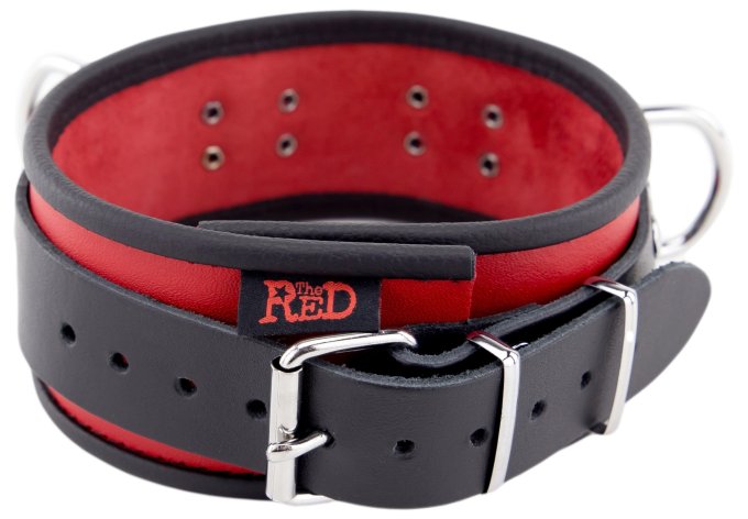 Collier en cuir 3 Anneaux D Rouge-Noir