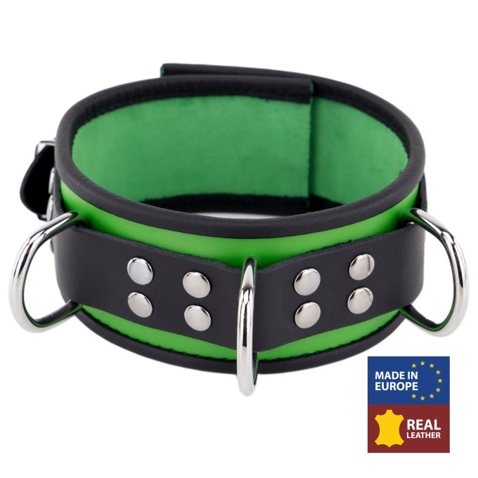 Collier en cuir 3 Anneaux D Vert-Noir