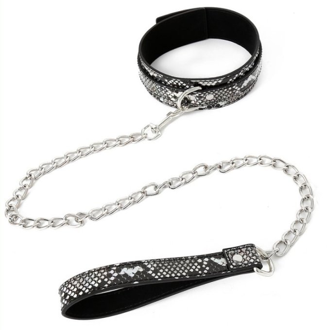 Collier-laisse Snakine Noir-Argenté