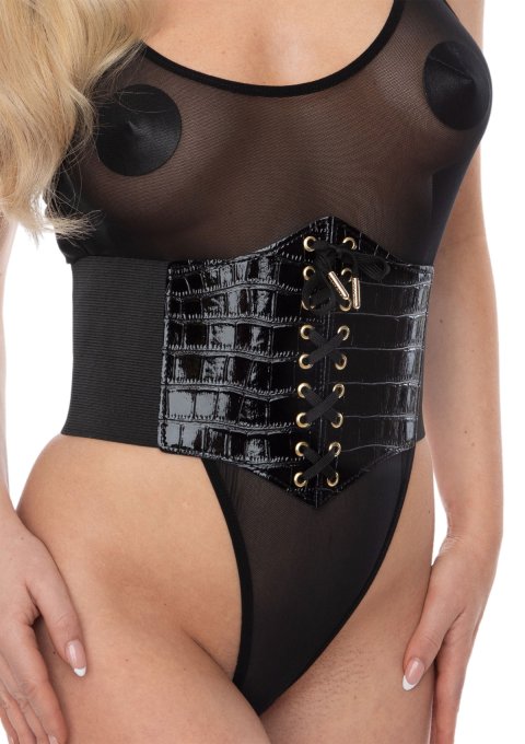 Corset À Lacets Croco Cinchery Noir