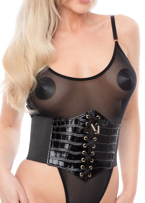 Corset À Lacets Croco Cinchery Noir