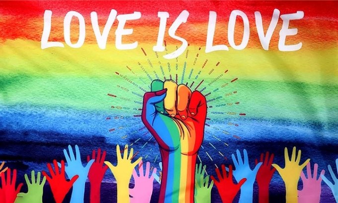 Drapeau Peace Love is Love 90 x 150cm