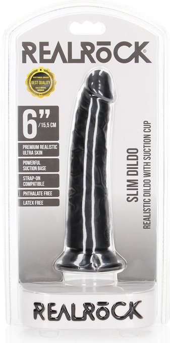 Gode Slim Dildo RealRock 15.5 x 3.8cm Noir