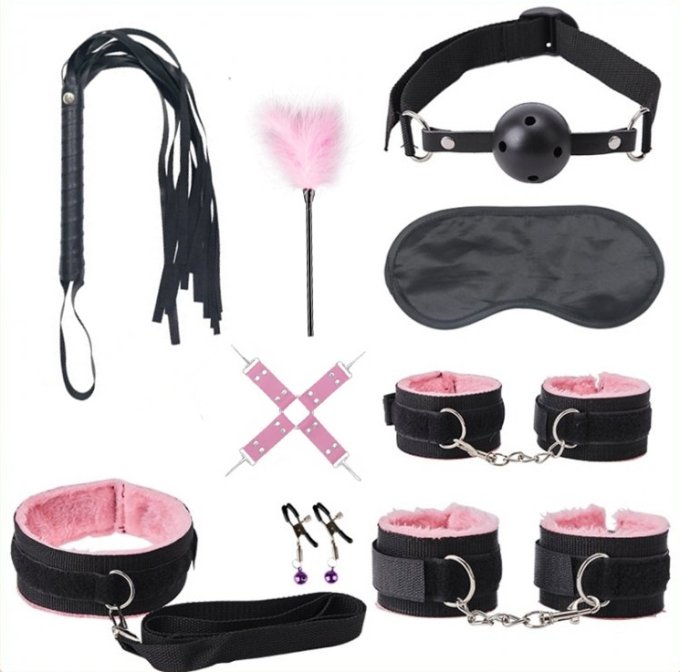 Coffret Bdsm Hemming Noir-Rose 9 Pièces