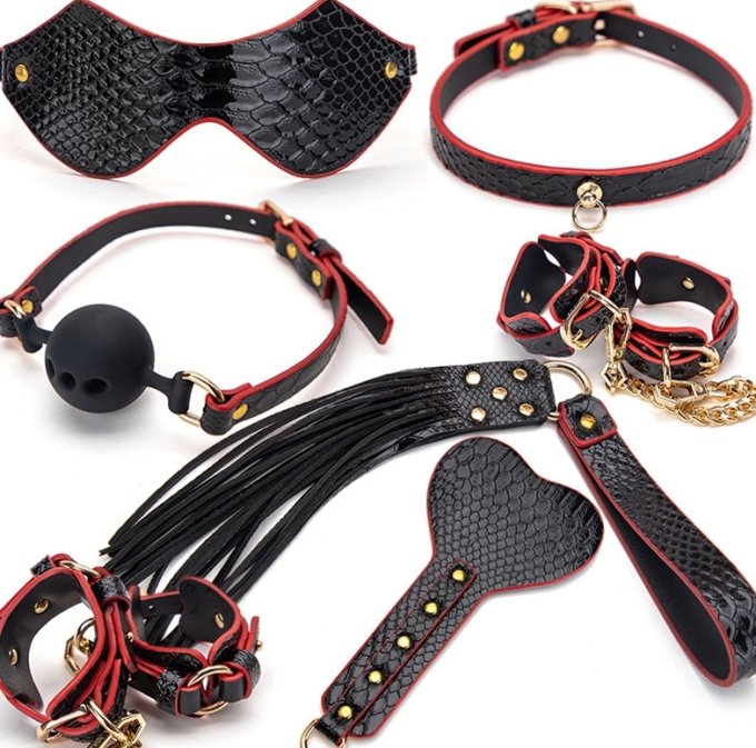 Kit Bdsm 7 Pièces Caiman noir-Rouge