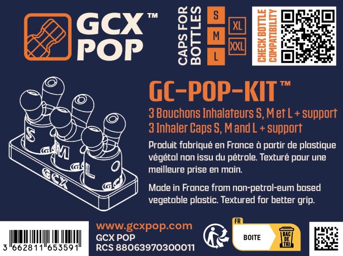 Kit de 3 Bouchons Inhalateur + support GC-POP™ S/M/L