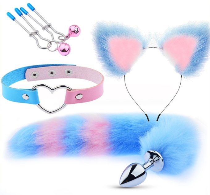 Kit Sm Mix Bondage Bleu-Rose 4 pièces