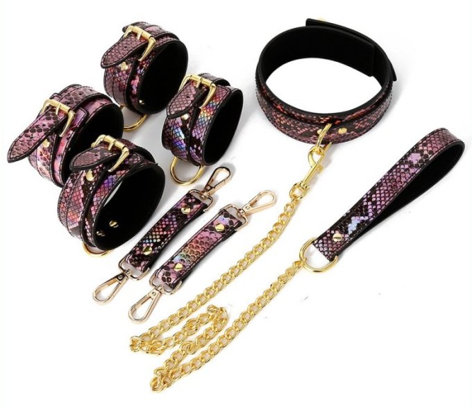 Kit Sm Snakine Collier et Menottes Noir-Rose