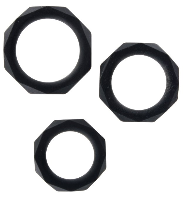 Lot de 3 cockrings Silicone Power Halo Noirs