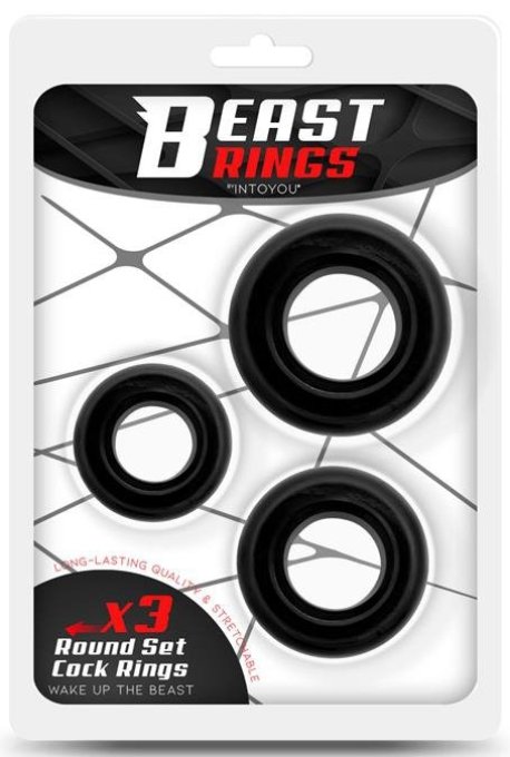 Lot de 3 cockrings souples Beast Ring Noirs