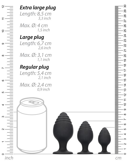 Lot de 3 Plugs Rippled Silicone