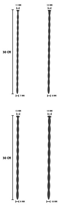 Lot de 4 Tiges d'urètre Advanced Dilator 30 cm - Diamètre 7 à 10mm