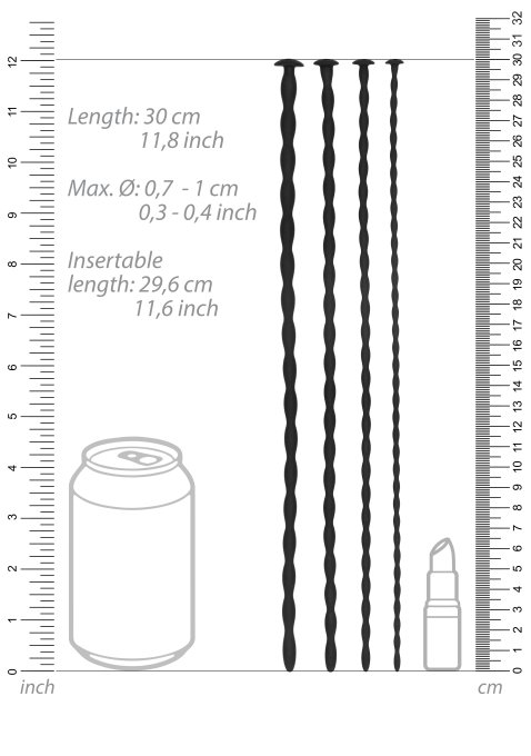 Lot de 4 Tiges pour Urètre Sporal Screw 30cm - Diamètres de 7 à 10mm