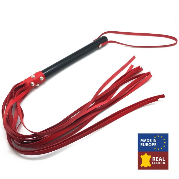 MARTINET BRINS EN CUIR ROUGE - 78cm - MANCHE EN BOIS