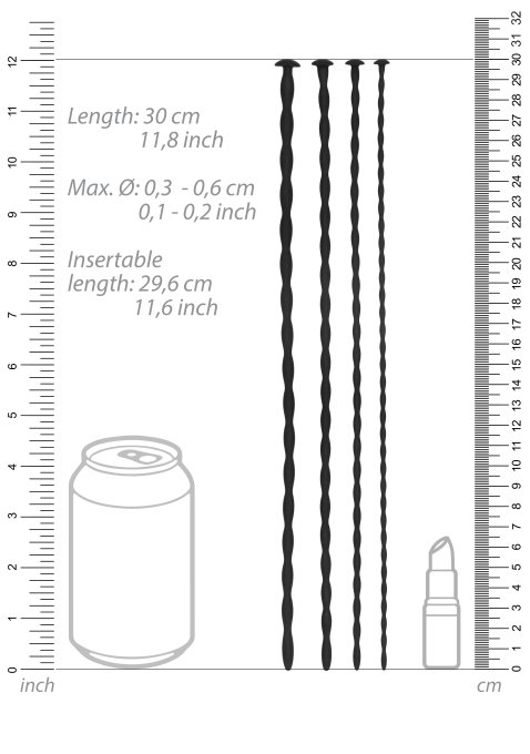 Pack de 4 tiges pour urètre Spiral Screw 30 cm - Diamètres de 3 à 6mm