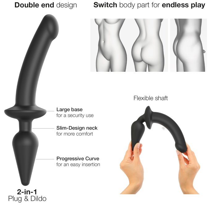 Plug Dildo Switch Strap-On-Me S 13 x 2.8cm Noir