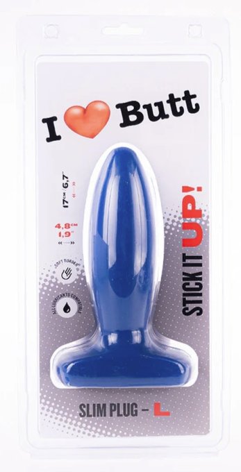 Plug Slim L I Love Butt 14 x 4.8 cm Bleu