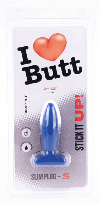 Plug Slim S I Love Butt 8.5 x 3 cm Bleu