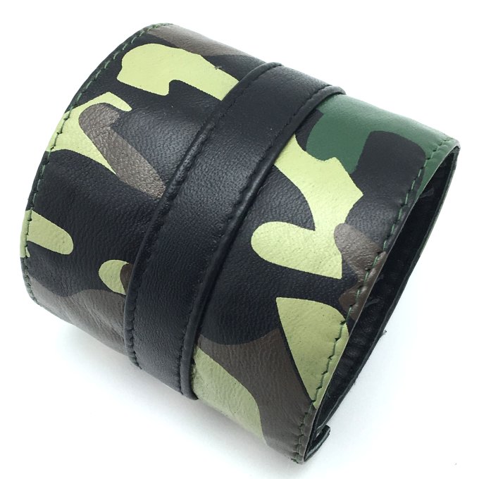 Poignet bracelet de force en cuir - Camouflage -  avec zip