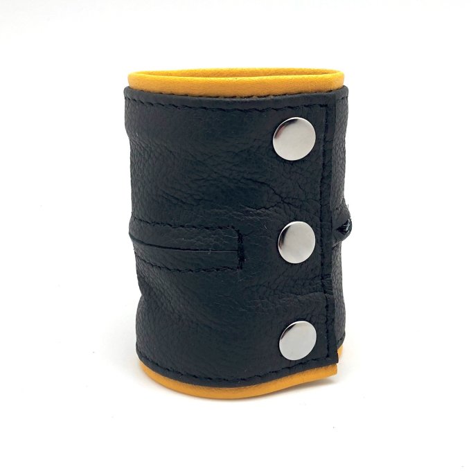 Poignet bracelet de force en cuir - Noir/Jaune-  avec zip