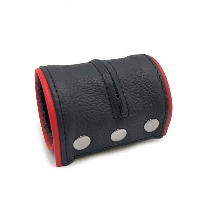 Poignet bracelet de force en cuir - Noir/Rouge avec zip