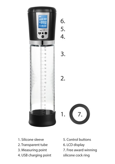 Pompe automatique pour pénis avec écran LCD 20 x 6cm