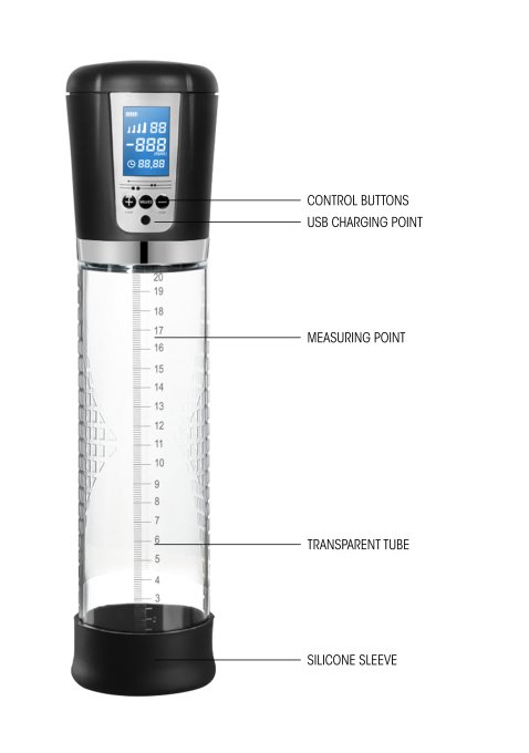 Pompe automatique pour pénis avec écran LCD 20 x 6cm