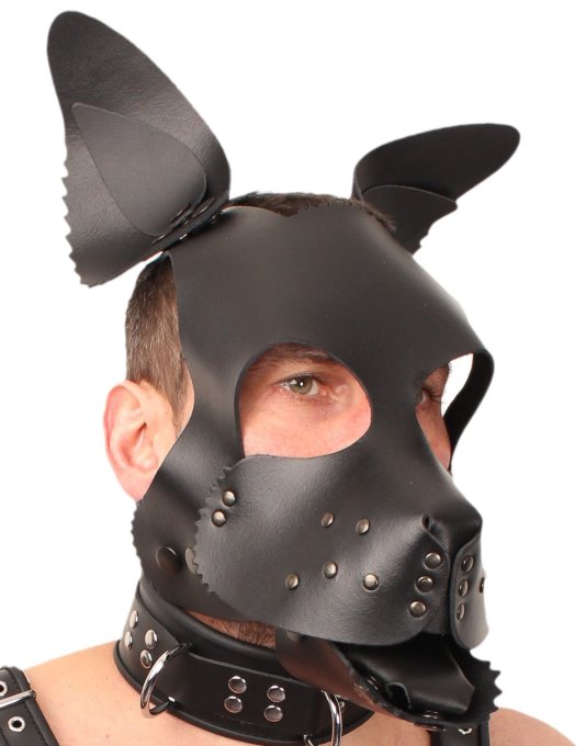 PUPPY MASQUE EN CUIR NOIR + SET LANGUE ET OREILLES NOIR