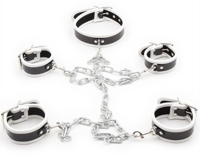 Set de restriction Collier et menottes Noir-Blanc